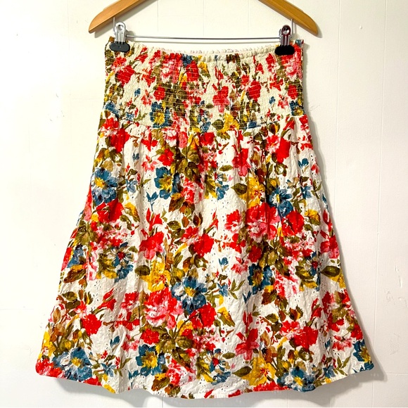 Forever 21 Floral and Eyelet Elastic Bodice Boho Coastal Cowgirl Mini Dress S - Picture 1 of 14